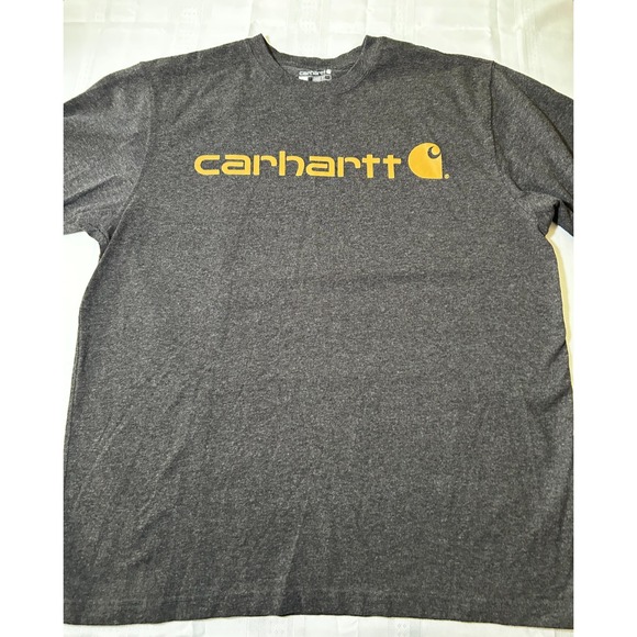Carhartt Men's Large Heavyweight Charcoal T-Shirt Loose Fit Logo  Workwear - Picture 1 of 4